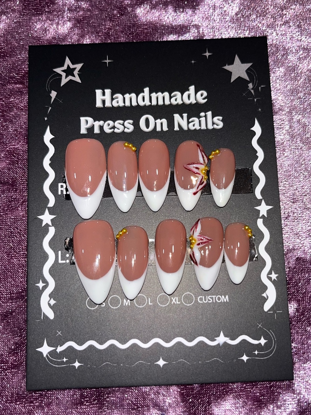 - Mauve Pink French Tip with Gold Star Accent